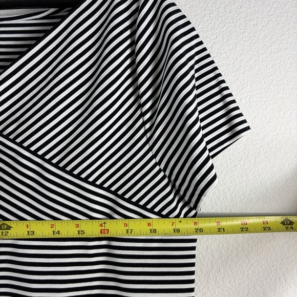 LAFAYETTE 148 NEW YORK XL Black White Striped Dress Back V Neck Cotton Stretch - Picture 3 of 7